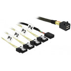 Delock mini sas hd sff-8643 > 4x sata 7-pin adapter (zwart, 1 meter + sideband 1 m metal)
