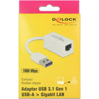 Delock superspeed usb-a (usb 3.1 gen 1) male > gigabit lan 10 100 1000 mbps compact adapter (wit, 0,127 meter)