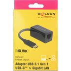 Delock superspeed usb-c (usb 3.1 gen 1) male > gigabit lan 10 100 1000 mbps compact adapter (zwart, 0,135 meter)