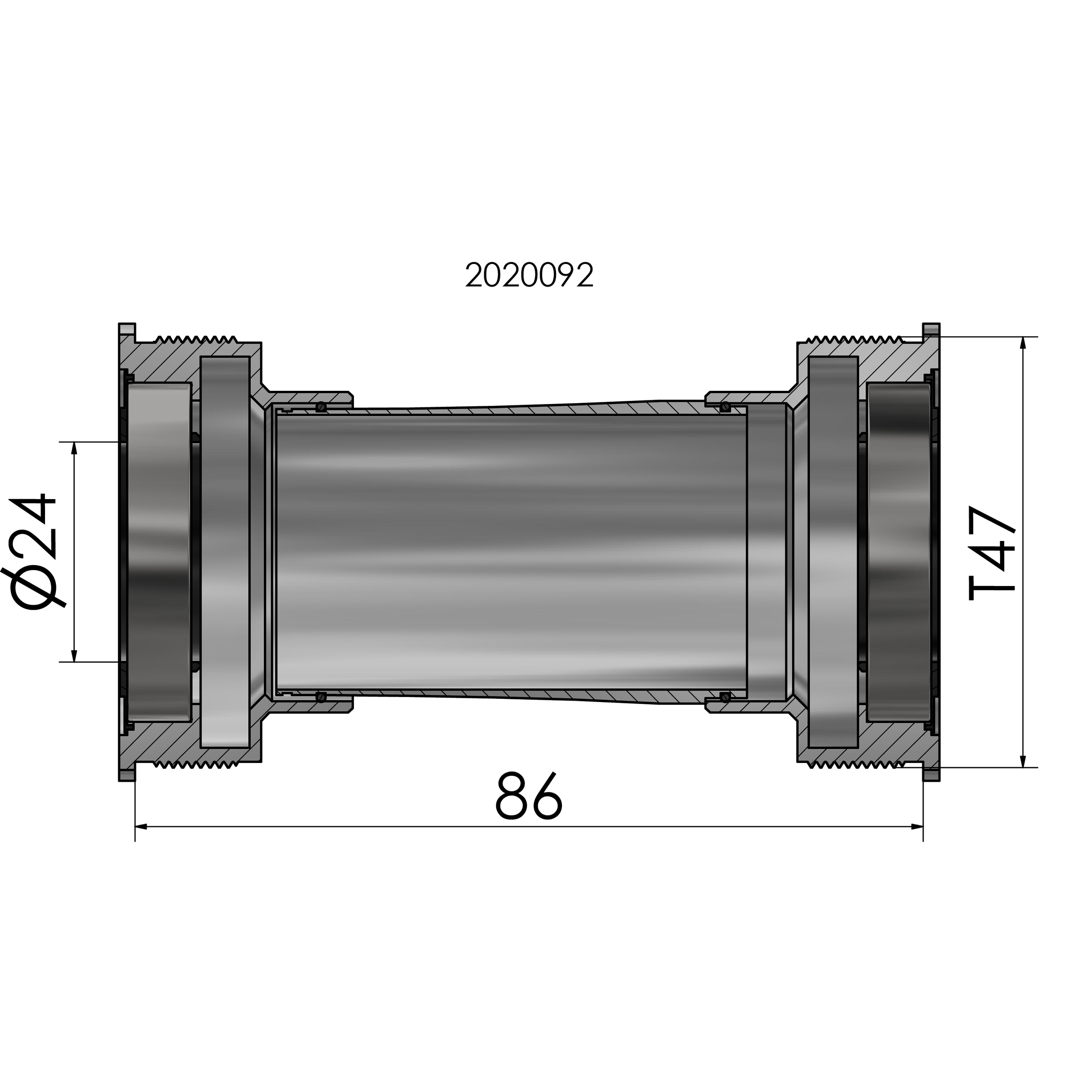 Elvedes Trapas thread fit t47 shimano intern 86 mm