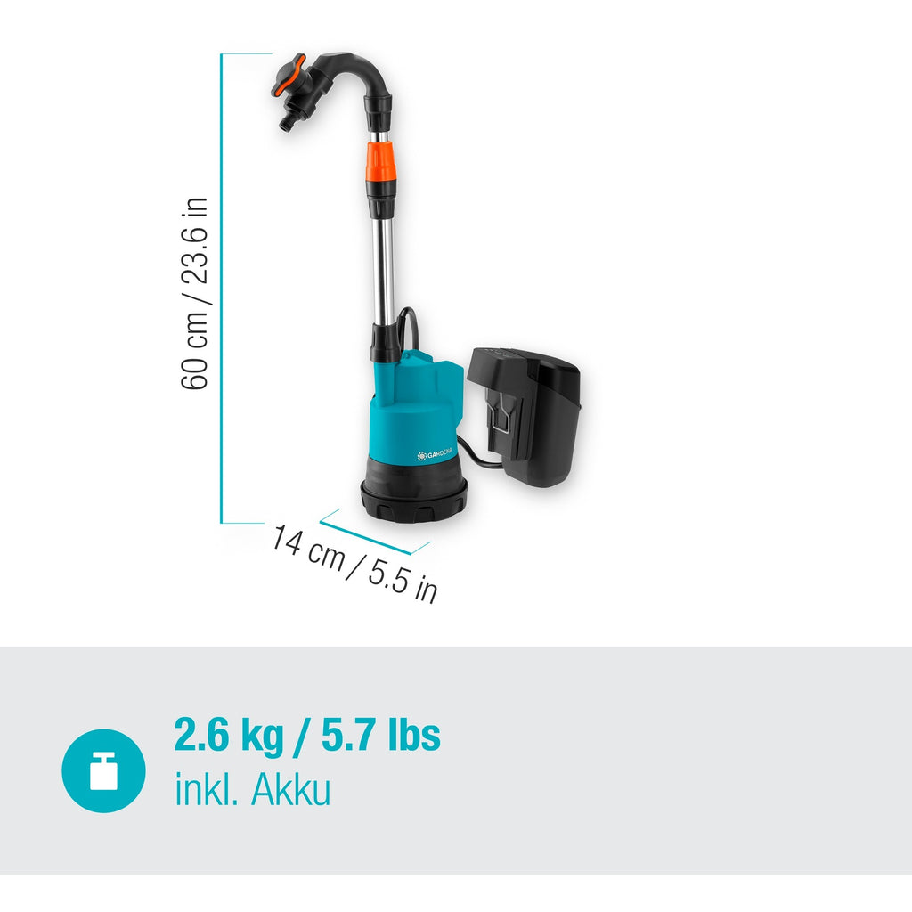 Gardena accu regentonpomp 2000 2 18v p4a set dompel- en drukpompen (turquoise grijs, 14602-20, accu inbegrepen)