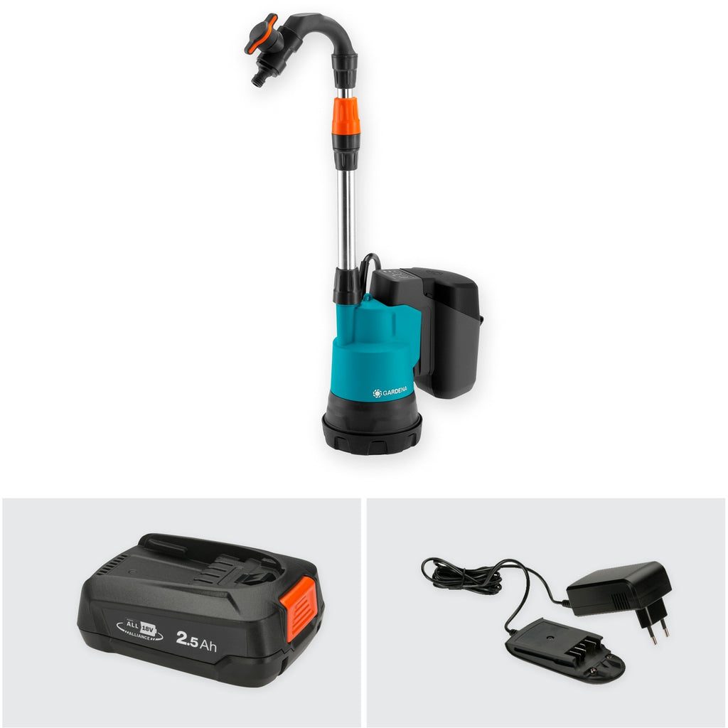 Gardena accu regentonpomp 2000 2 18v p4a set dompel- en drukpompen (turquoise grijs, 14602-20, accu inbegrepen)