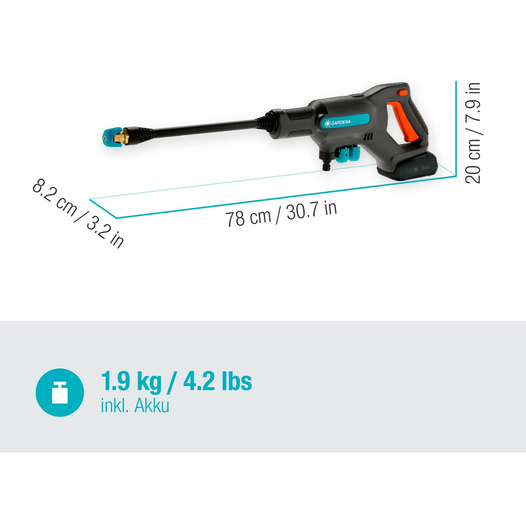 Gardena aquaclean 24 18 v p4a kant-en-klare set drukreiniger (grijs turquoise, 14800-20, accu inbegrepen)