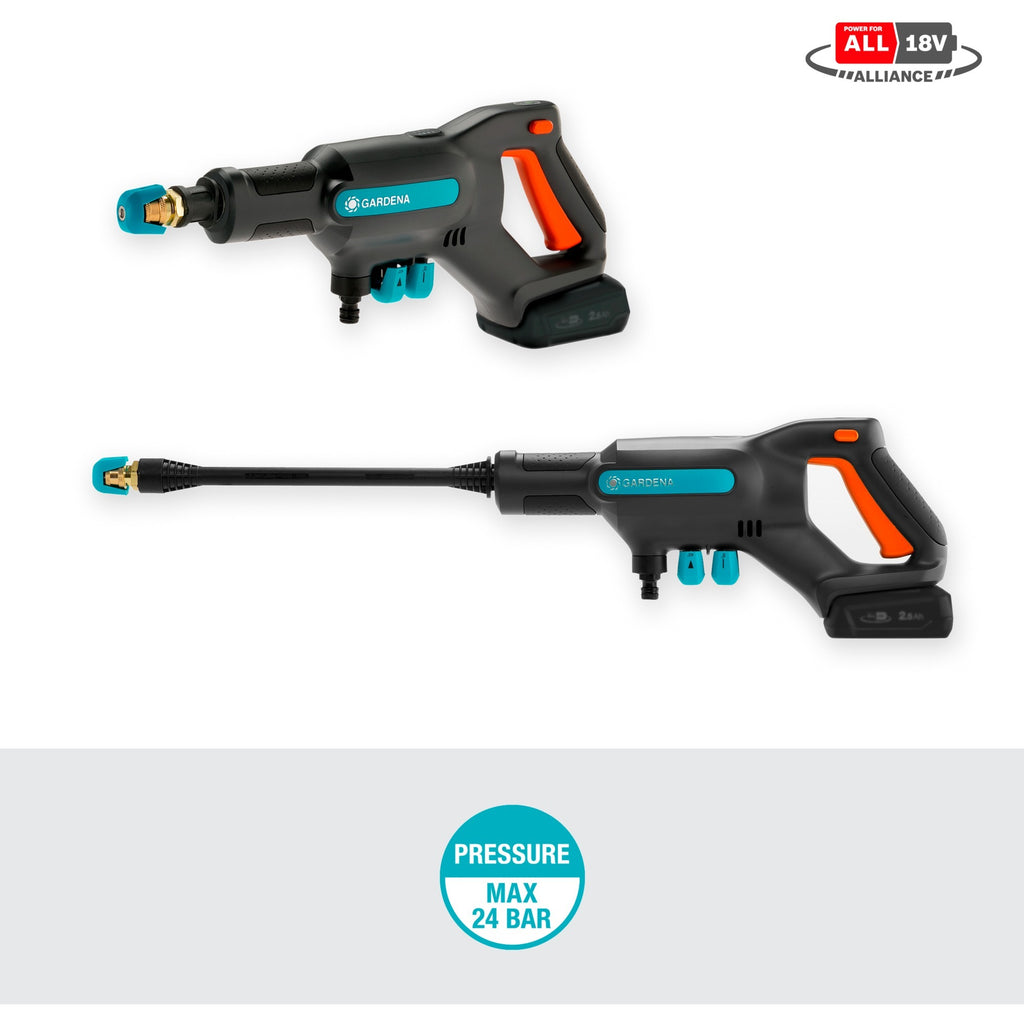 Gardena aquaclean 24 18 v p4a kant-en-klare set drukreiniger (grijs turquoise, 14800-20, accu inbegrepen)