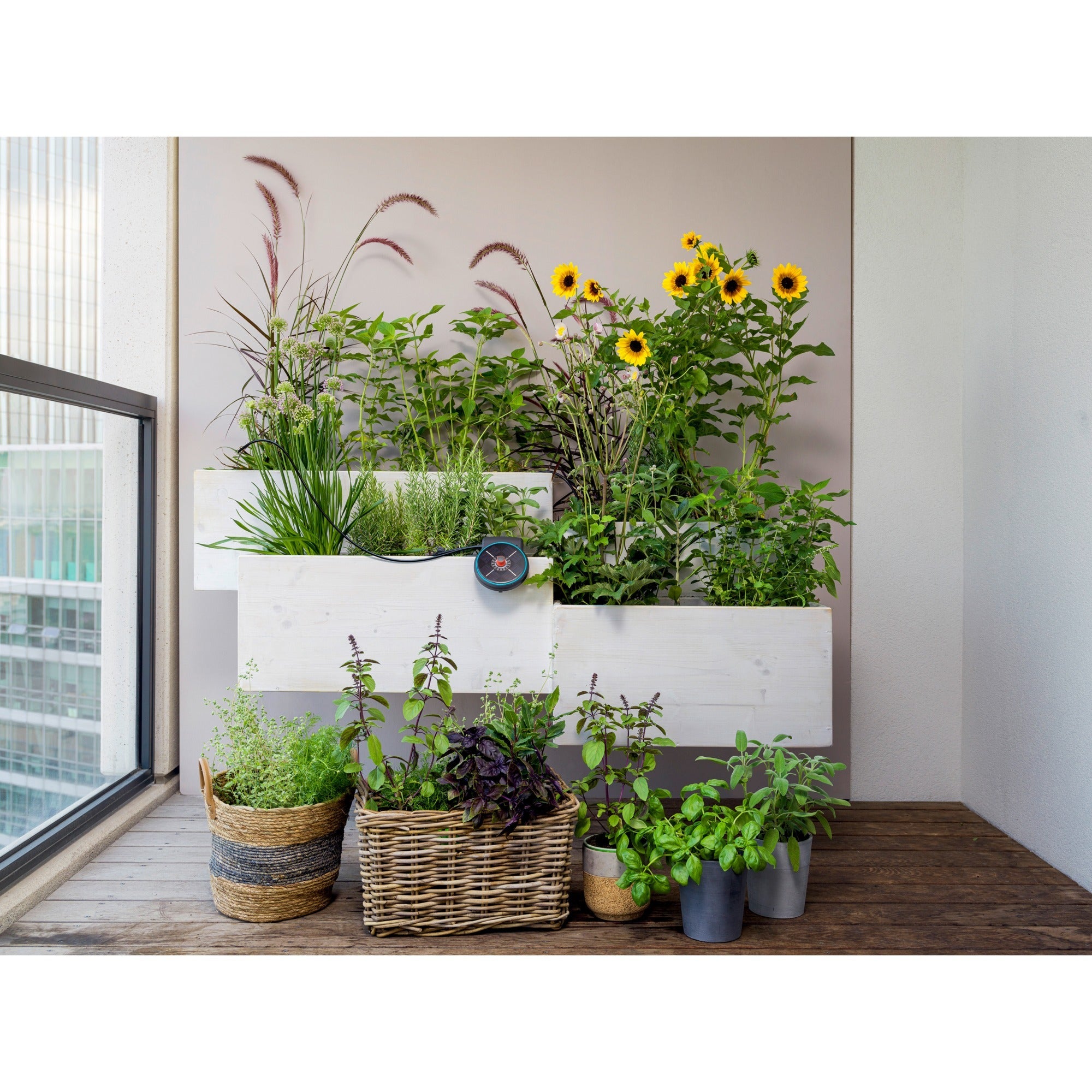 Gardena vakantiebewateringsset aquabloom set besproeiingscomputer (grijs, 13300-20, accu inbegrepen)