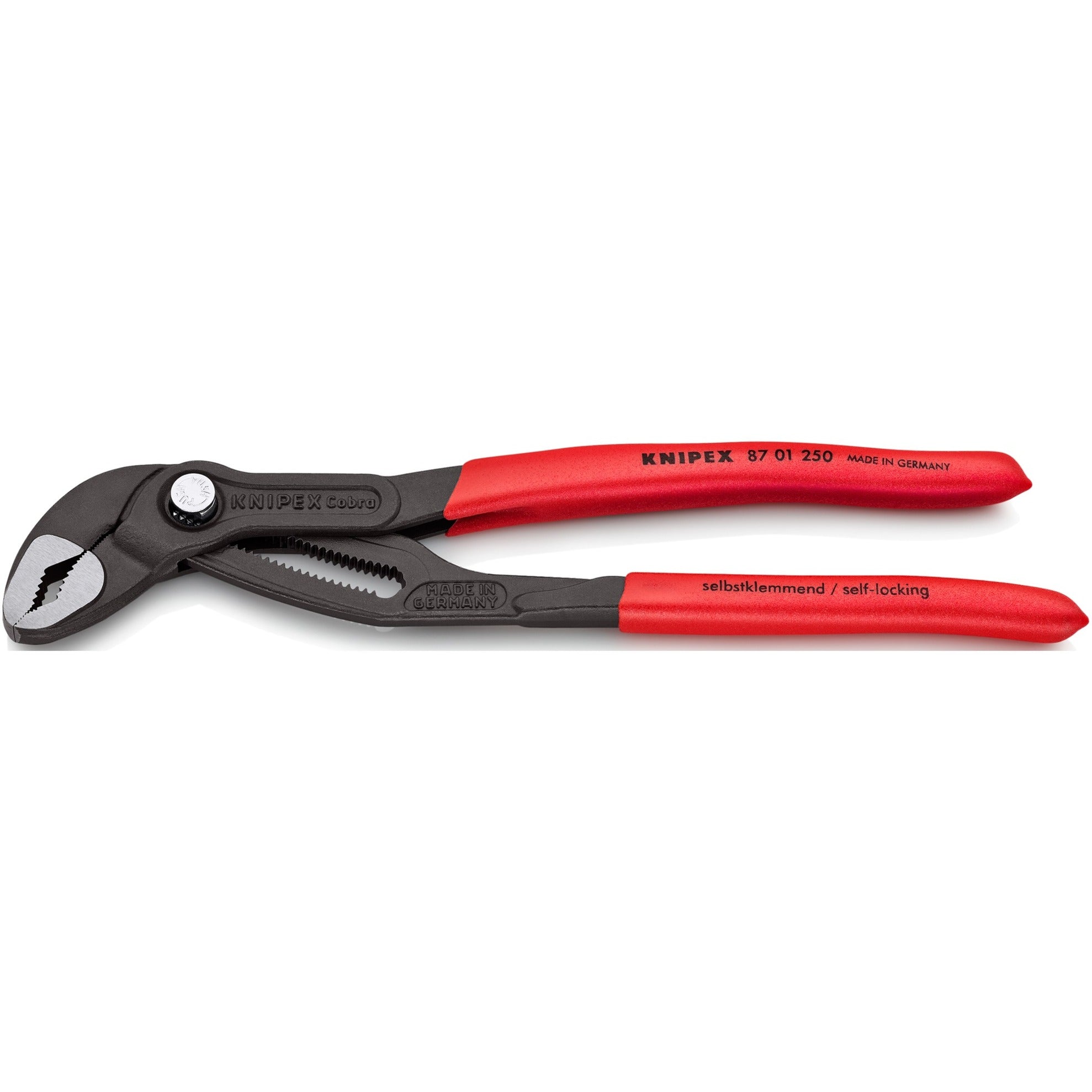 Knipex cobra 250 mm 87 01 250 zweedse- waterpomp-tang (rood, getande grijpvlakken, doorgestoken scharnier )