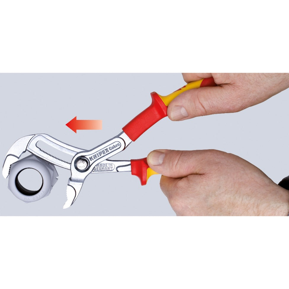 Knipex cobra vde hightech-waterpomptang 87 26 250 zweedse- waterpomp-tang (rood geel, getande grijpvlakken, doorgestoken scharnier )