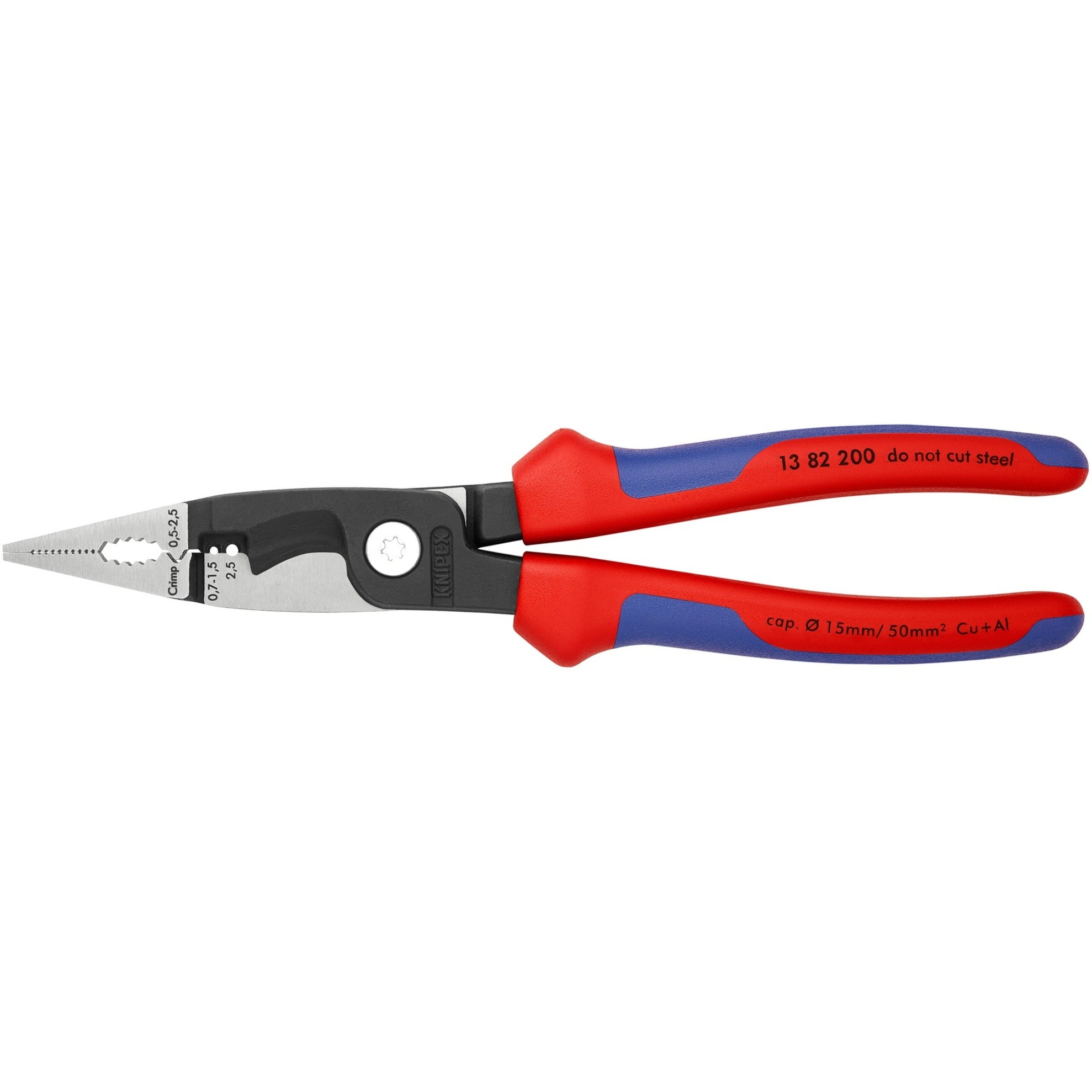 Knipex elektro-installatietang 13 82 200 (rood blauw, slank ontwerp, geschroefde verbinding)