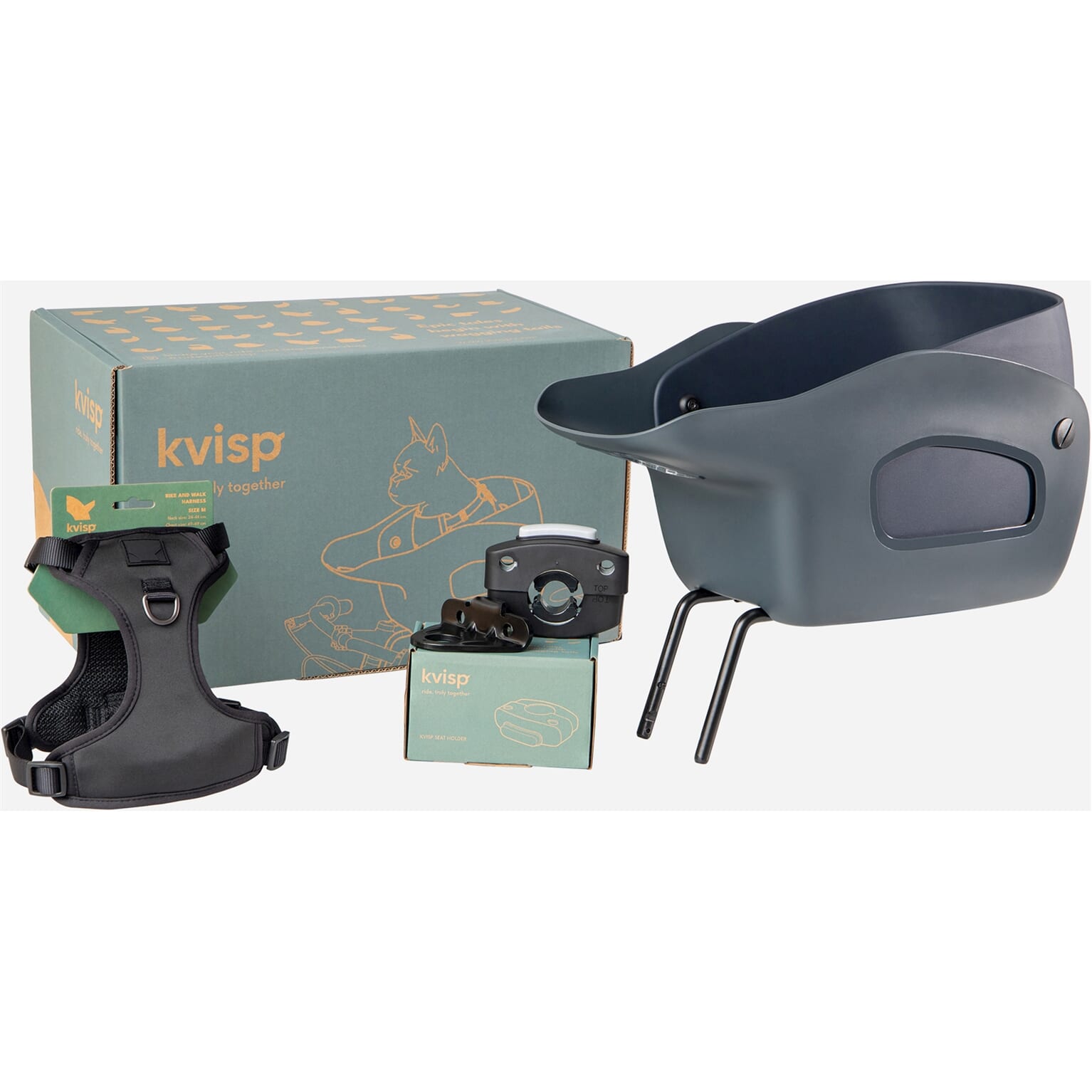 Kvisp hondenfietsmand met harnas m midnight gray