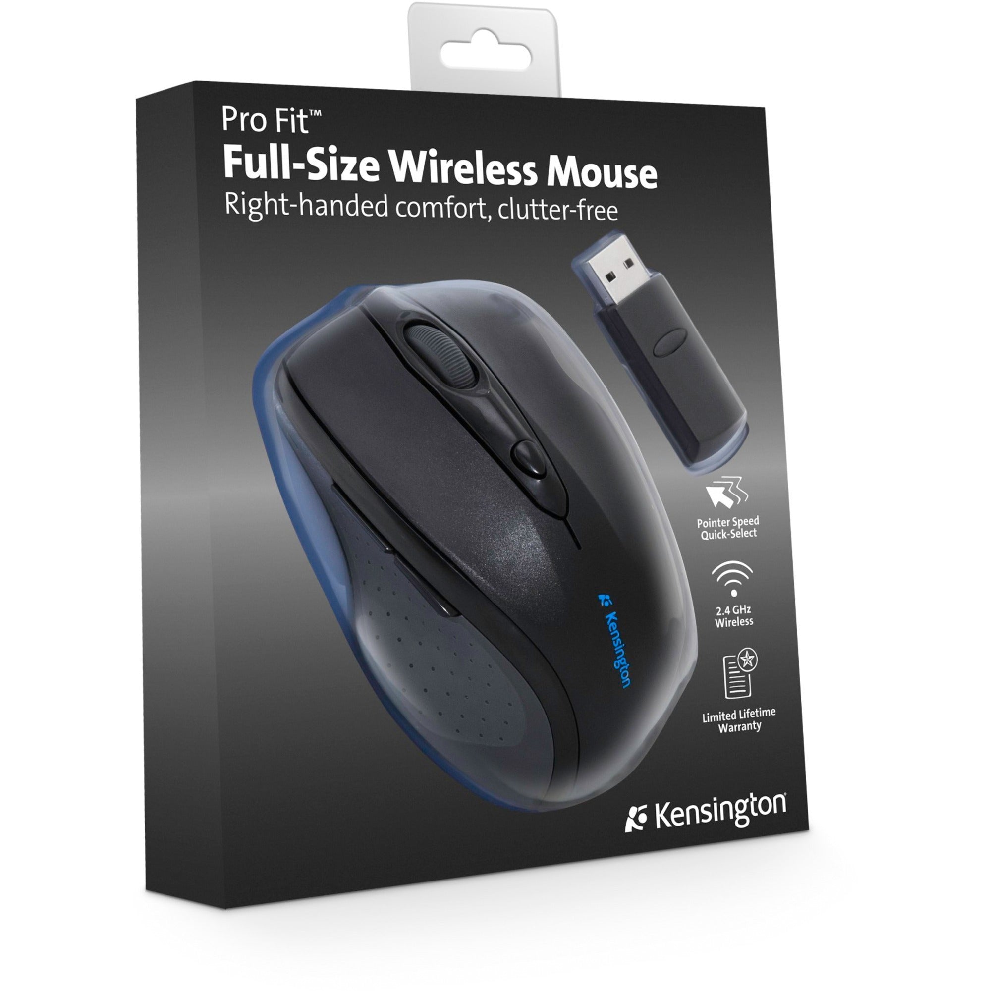 Kensington pro fit wireless full size muis (zwart, 800 - 1600 dpi)