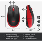 Logitech m190 full-size wireless mouse (rood, 1000 dpi)