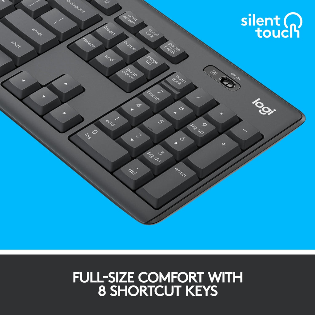 Logitech mk295 silent wireless keyboard and mouse combo, desktopset (zwart, us-international)