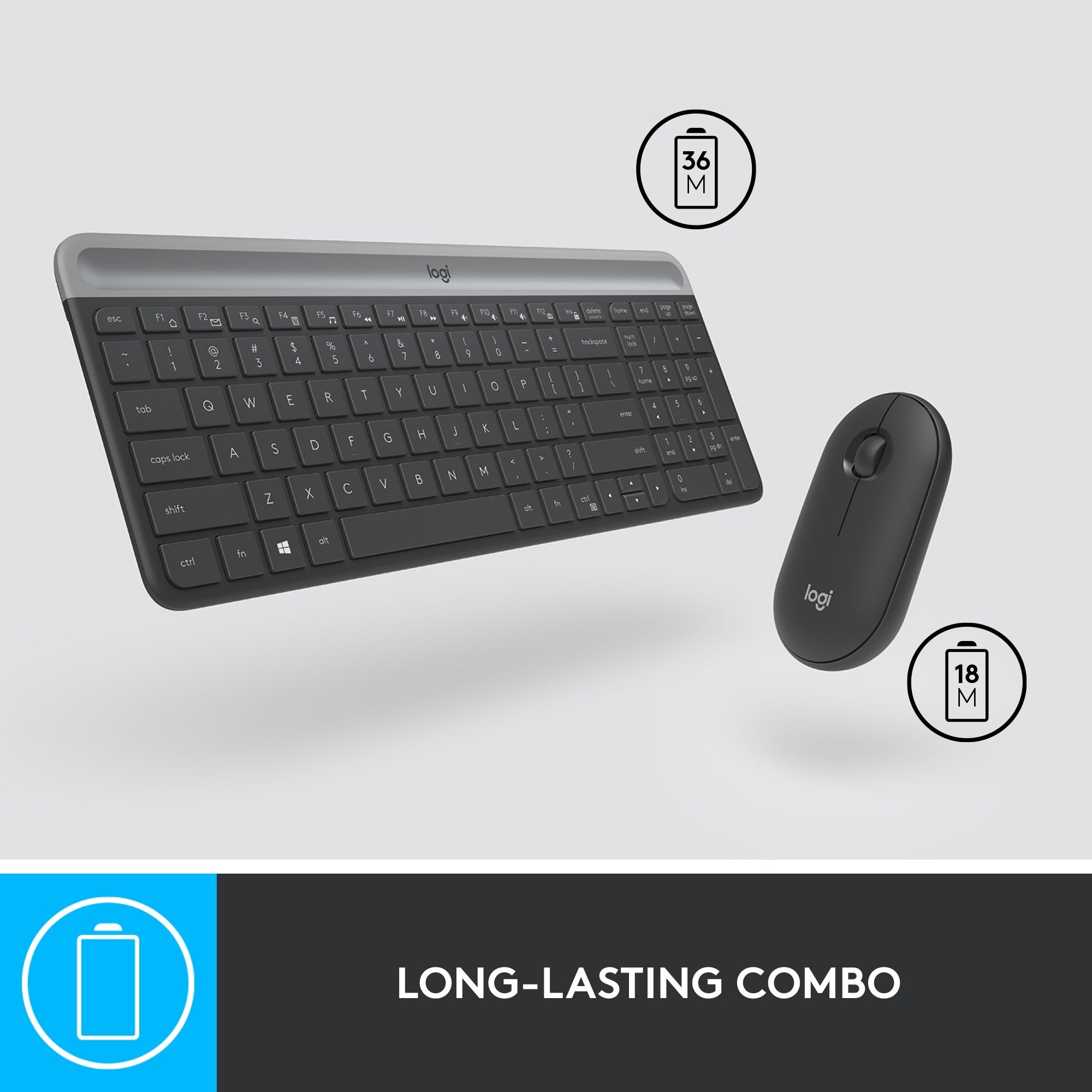 Logitech mk470 slim wireless keyboard and mouse combo , desktopset (zwart, us-international, scissor switches, 1000 dpi)
