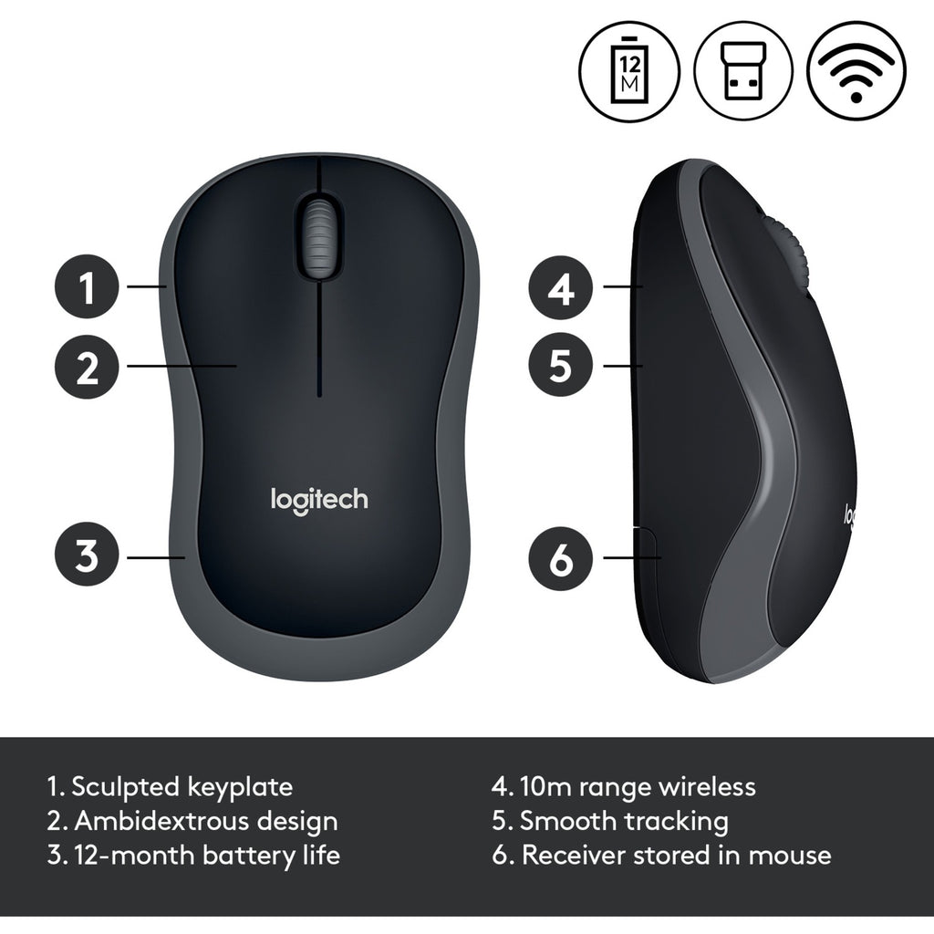 Muis logitech m185 draadloos grijs