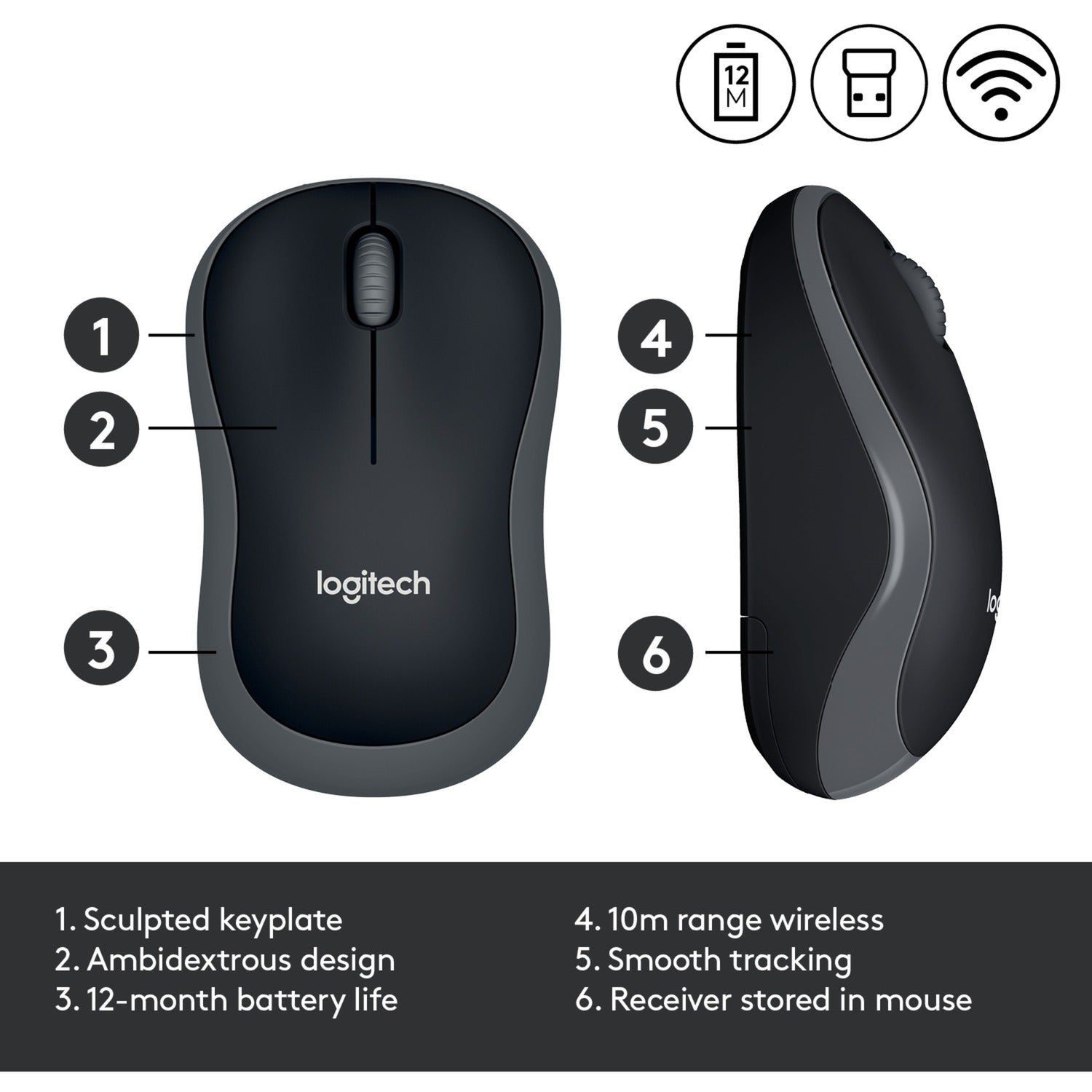 Muis logitech m185 draadloos grijs