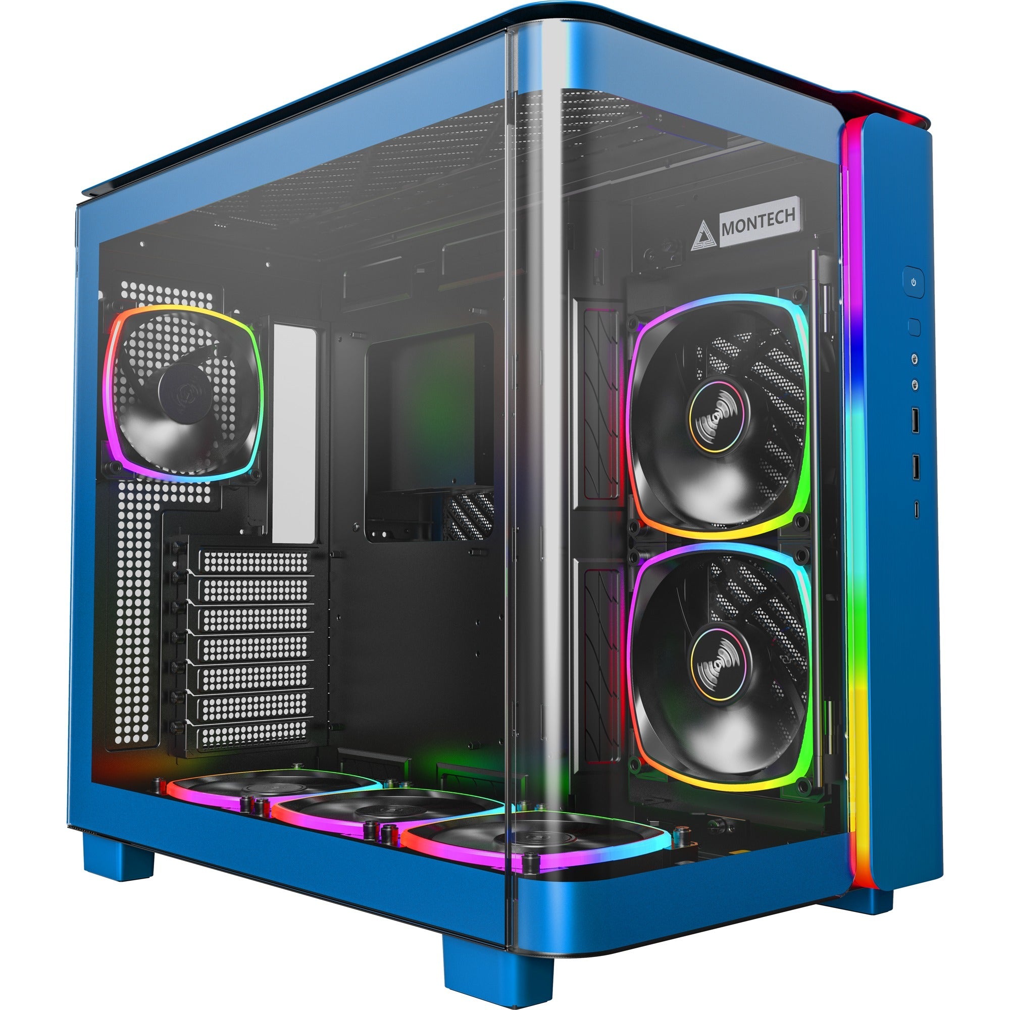 Montech king 95 pro midi tower behuizing (blauw | 2x usb-a | 1x usb-c | rgb | tempered glass)