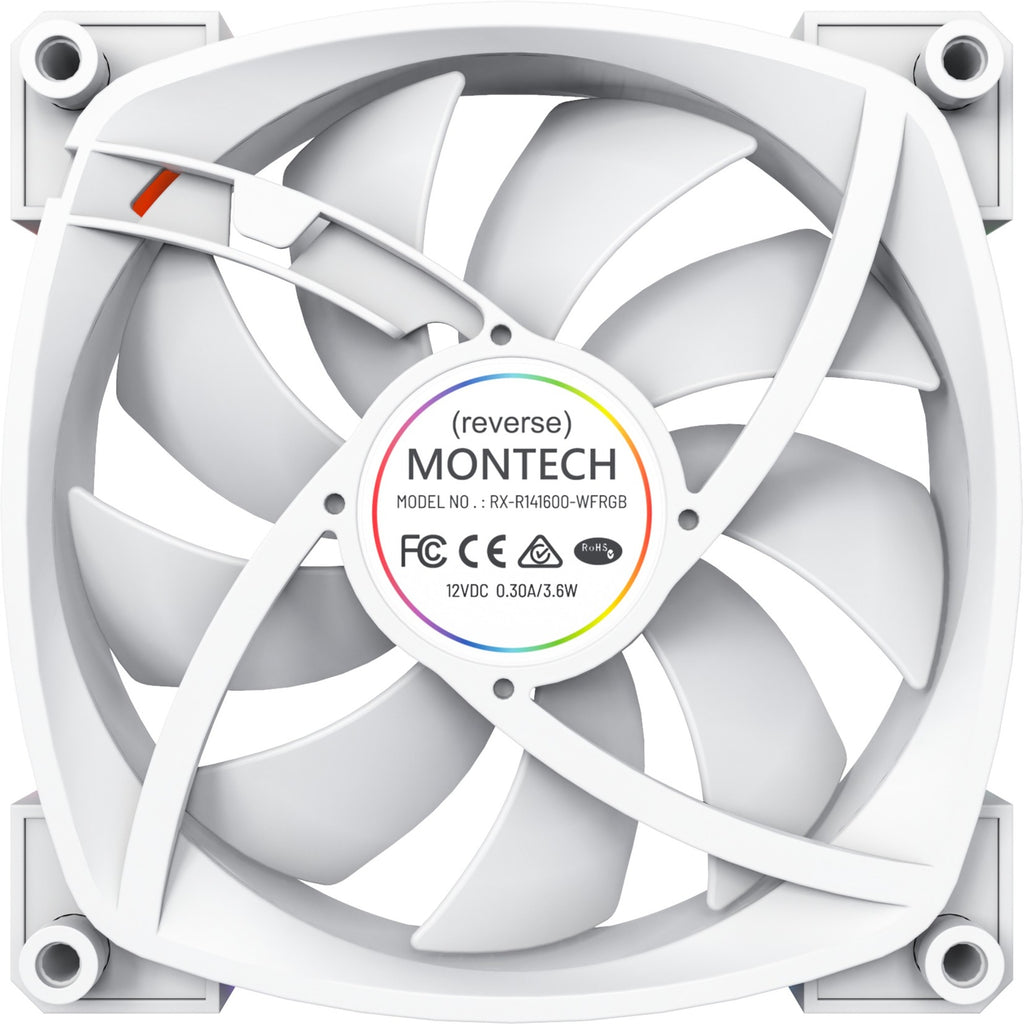 Montech rx140 pwm rgb case fan (wit, 140 x 25 x 140 mm, 3-pin argb)