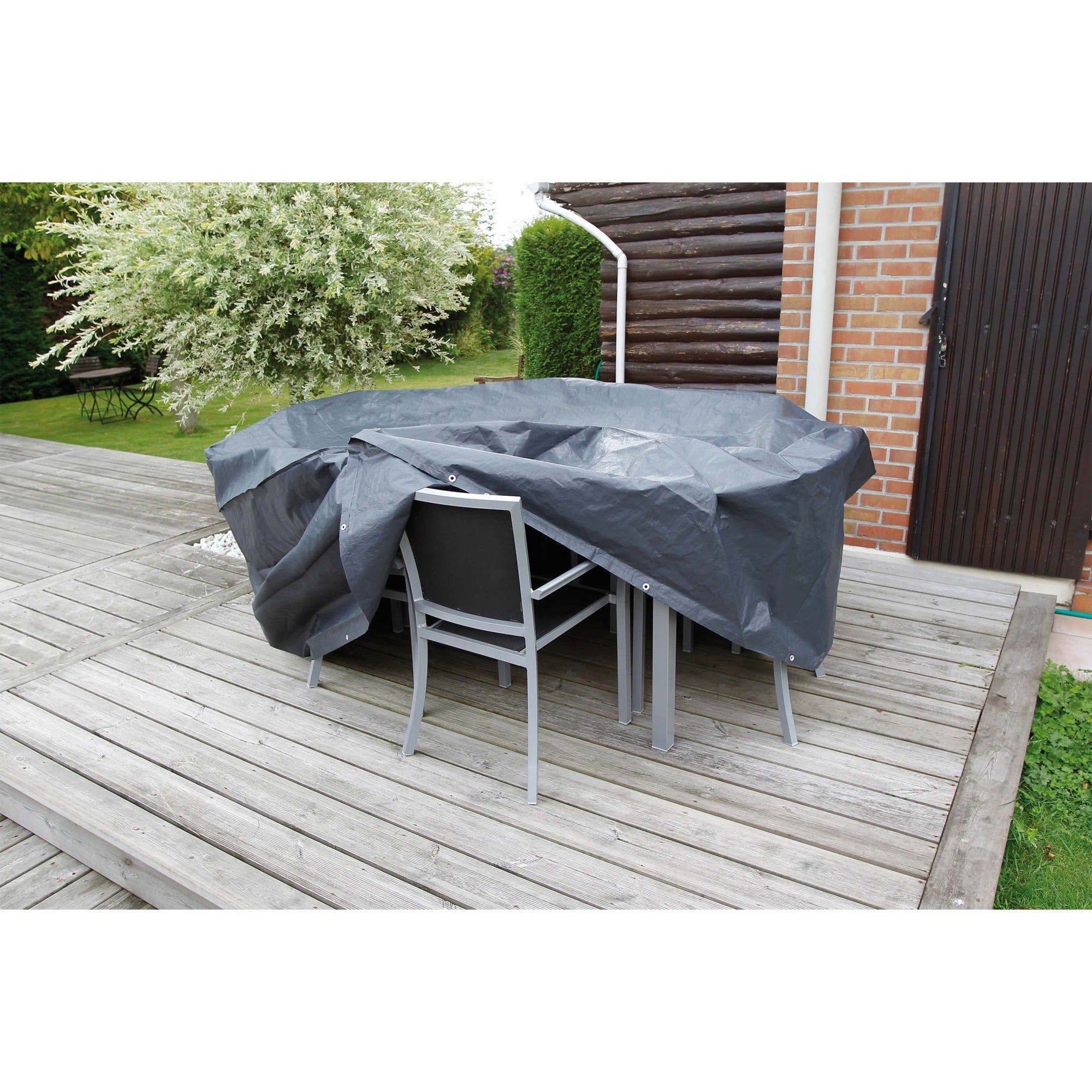 Nature tuinmeubelafdekhoes voor ronde tafel en stoelen afdekking (grijs, 6030600)