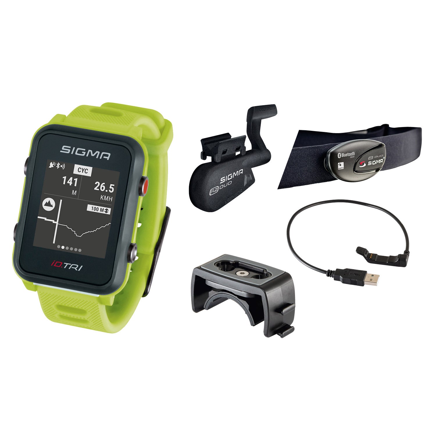 Sigma id.tri neon green basic zs harts gps acti ant+ ble + sensorset