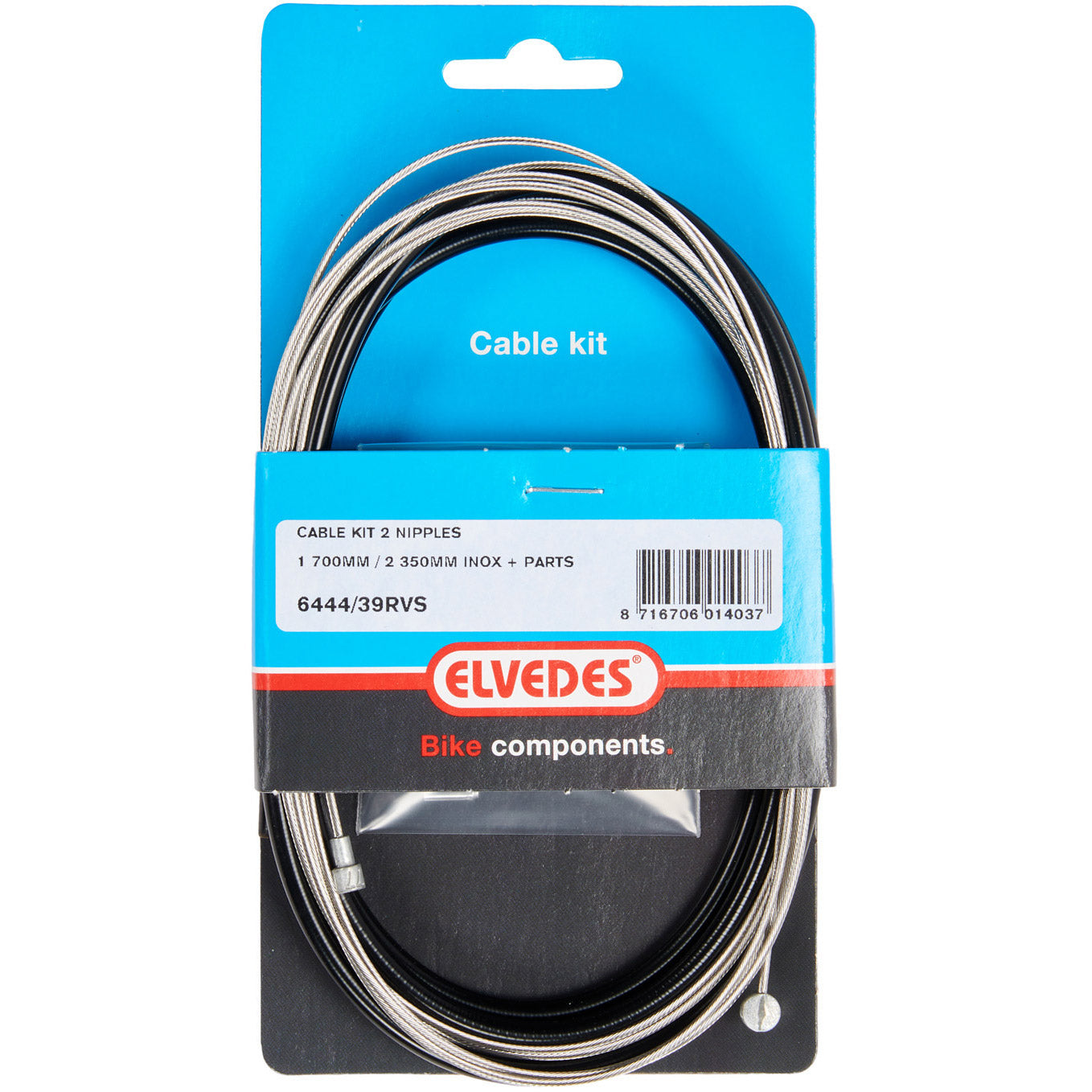 Elvedes kabel uni 2 nippels 2.35m rvs zwart 6444 39rvs