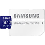 Samsung pro plus 512 gb microsdxc (2023) geheugenkaart (blauw, uhs-i u3, class 10, v30, a2)