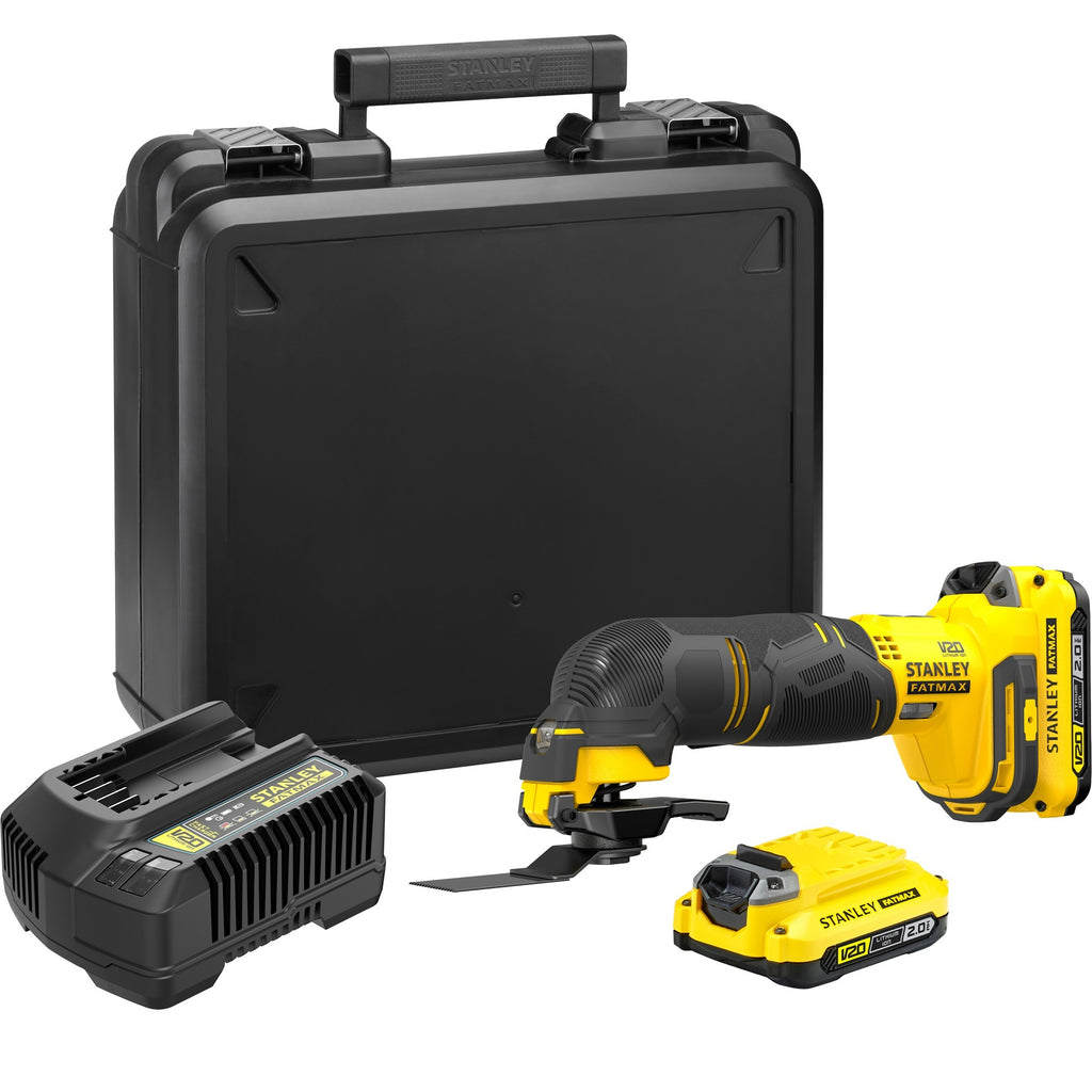 Stanley fatmax v20 18v multitool multifunctioneel gereedschap (geel zwart, koffer, 2 accu's (2.0ah) en oplader (2a) inbegrepen)
