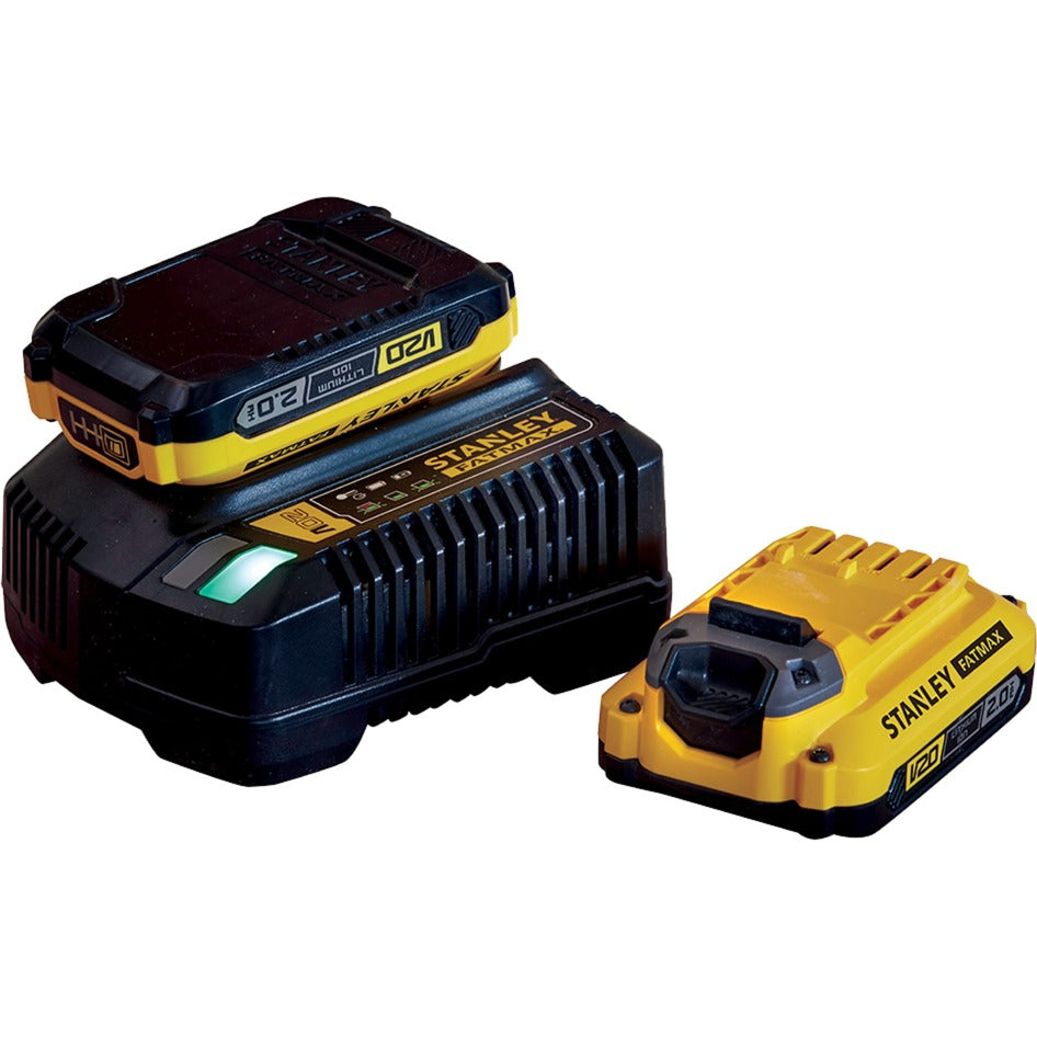Stanley powertools stanley fatmax sfmcb12d2 v20 18v startset | 2x 2.0ah + 2a lader - sfmcb12d2-qw