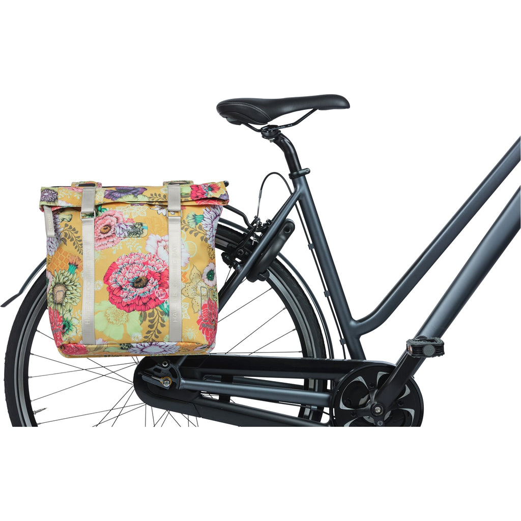 Basil Bloom Field dubbele fietstas - waterdicht, geheel gevoerd, honey yellow