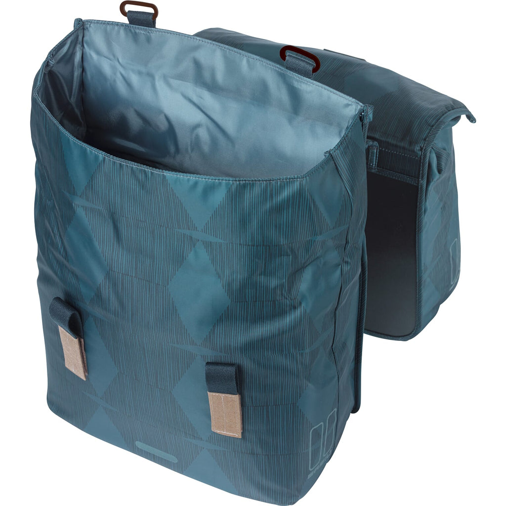 Basil Elegance dubbele fietstas - Gerecycled PET polyester - Waterkerende vouwsluiting - MIK systeem - Estate Blue