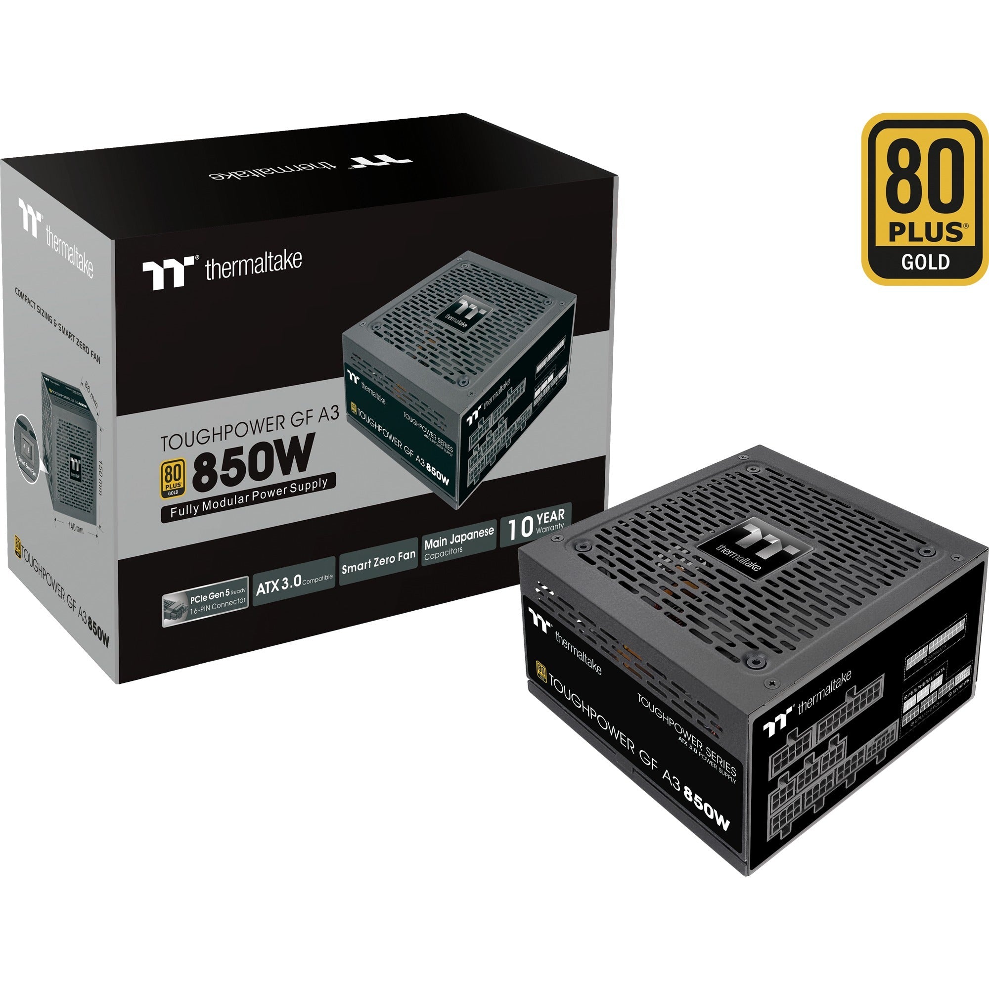 Thermaltake toughpower gf a3 gold - tt premium edition modulaire 850 watt voeding (zwart, 4x pcie)