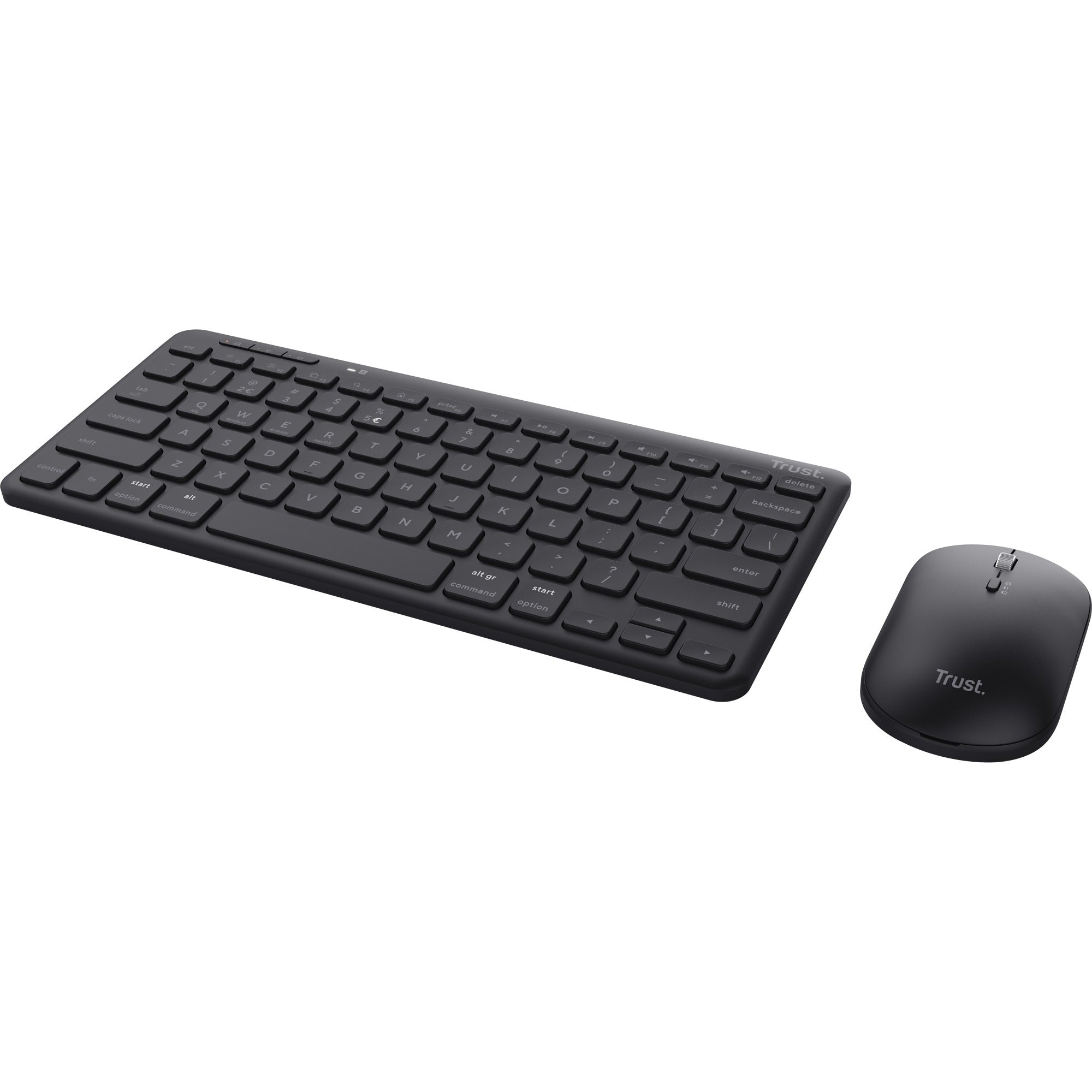 Trust lyra multi-device wireless keyboard mouse, desktopset (zwart, us lay-out, scissor switches, 800 - 1.600 dpi, 2,4 ghz usb, bluetooth, 65%)