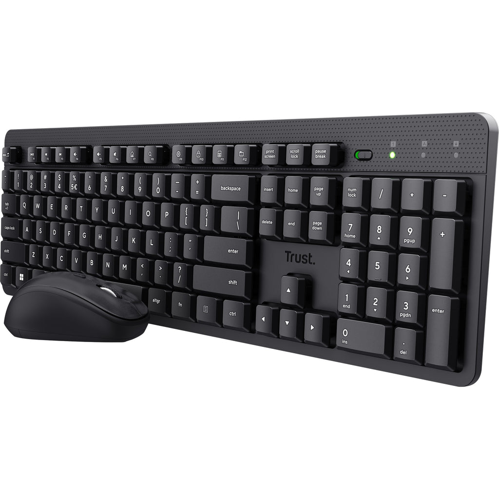 Trust ody ii stille draadloze toetsenbord- en muisset, desktopset (zwart, us lay-out, membraan, 800 dpi - 1.600 dpi)