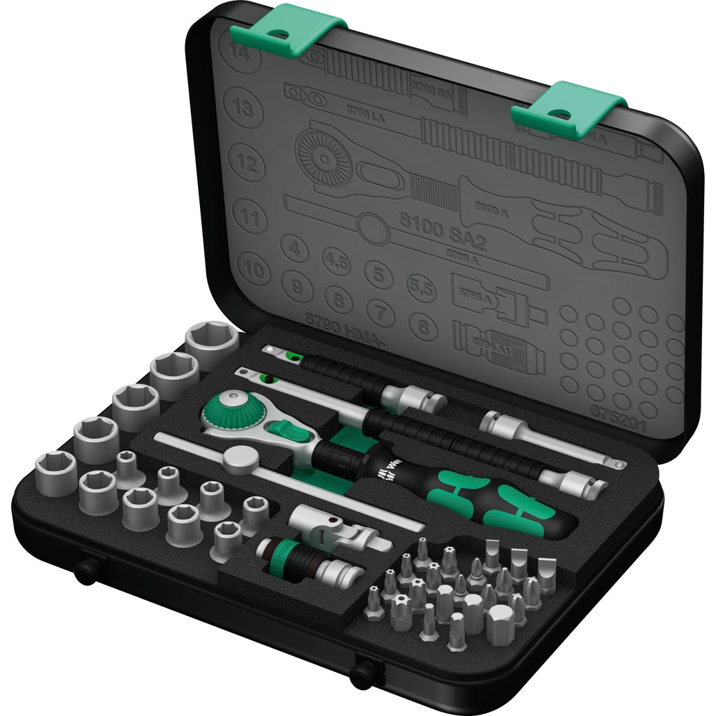 Wera 8100 sa 2 zyklop speed ratelset 1 4 gereedschapsset (zwart groen, 42-delig)