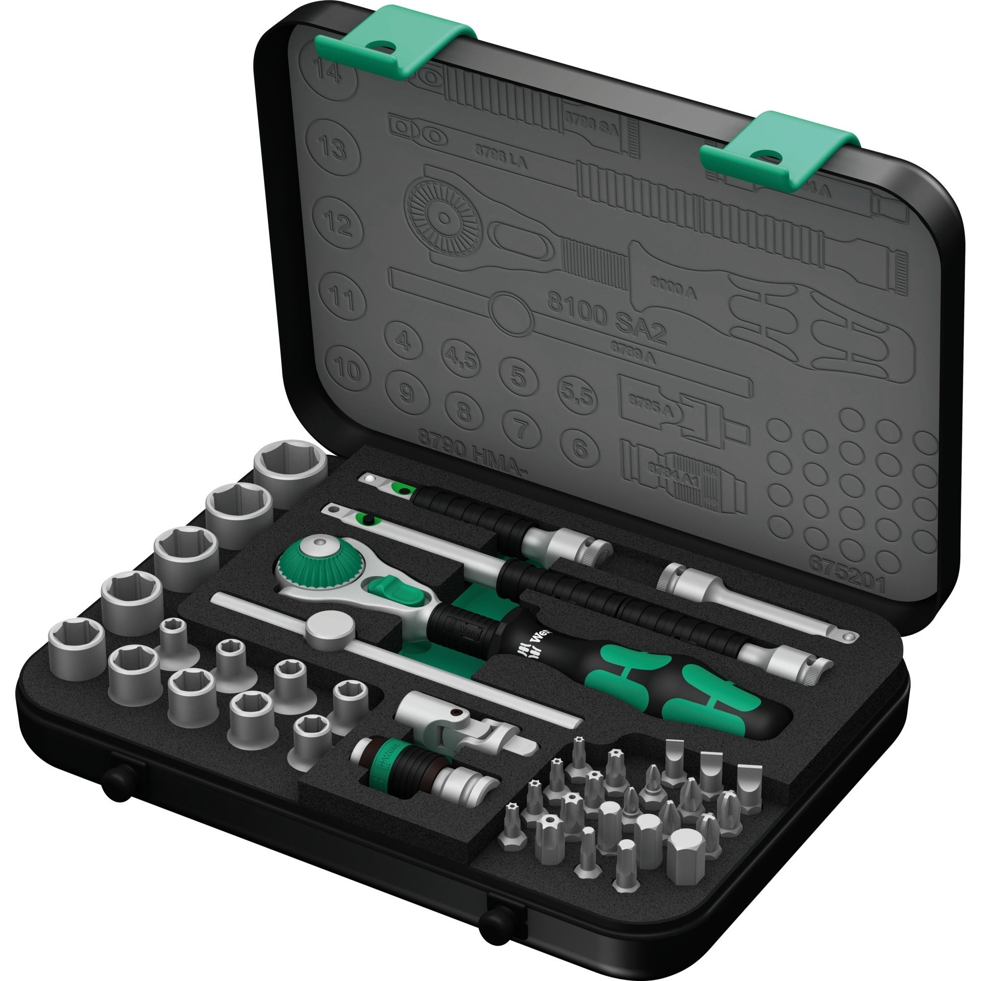 Wera 8100 sa 2 zyklop speed ratelset 1 4 gereedschapsset (zwart groen, 42-delig)