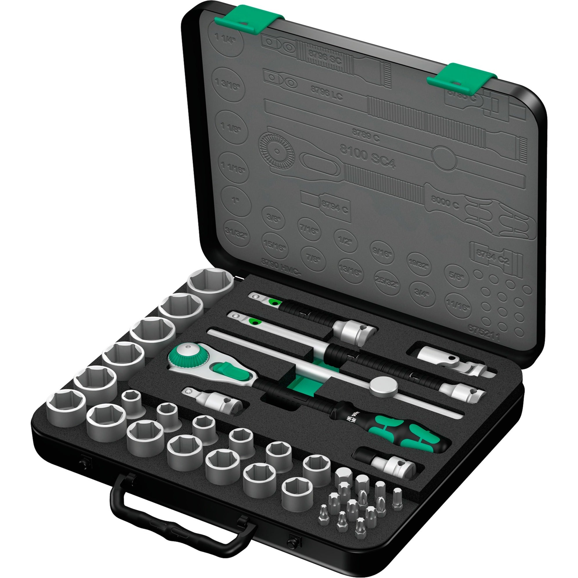 Wera 8100 sc 4 zyklop speed ratelset gereedschapsset (zwart groen, 38-delig, snelheidsratel met draaibare kop)