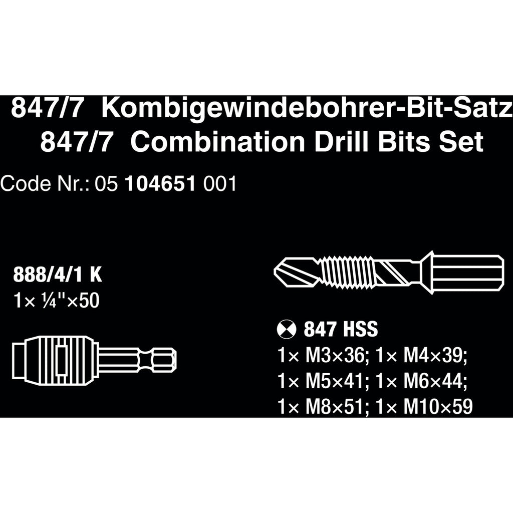 Wera 847 7 Combiboor-bit set, 7‑delig