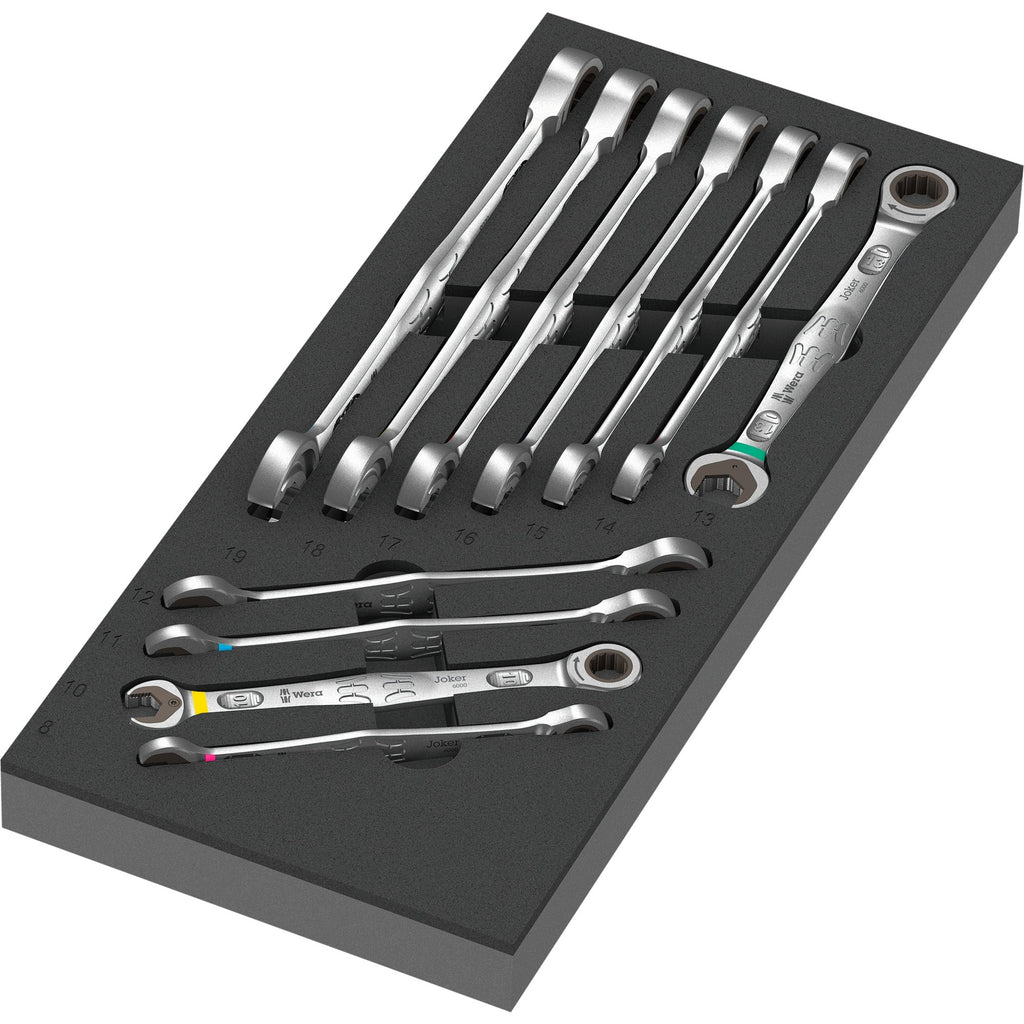 Wera zelfaanpassende steeksleutel 6000 joker set 1 gereedschapsset (zwart grijs, combinatie ratelsleutelset, in schuimrubberen inzet voor werkplaatswagen)