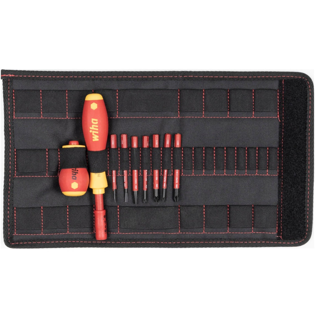 Wiha schroevendraaier en bitset slimvario (rood geel, sleufkop, pozidriv, plusmin pozidriv 10-delig incl. opvouwbaar etui)