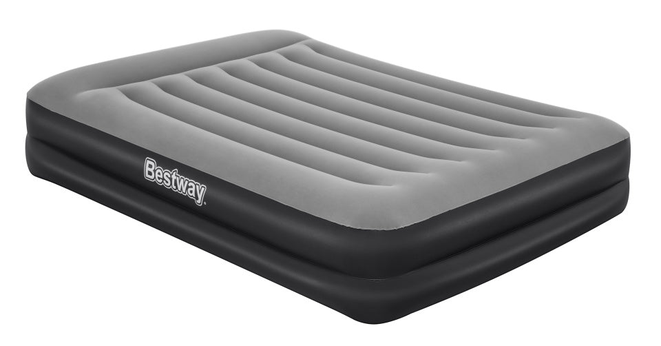 Bestway luchtbed 2 persoons - luchtmatras 203 x 152 x 46 cm - met ingebouwde pomp en leegloopventiel - tritech materiaal - behoud zijn vorm - kampeer accessoires - zwart grijs