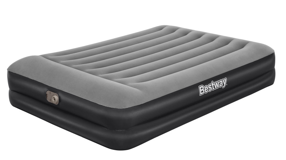 Bestway luchtbed 2 persoons - luchtmatras 203 x 152 x 46 cm - met ingebouwde pomp en leegloopventiel - tritech materiaal - behoud zijn vorm - kampeer accessoires - zwart grijs