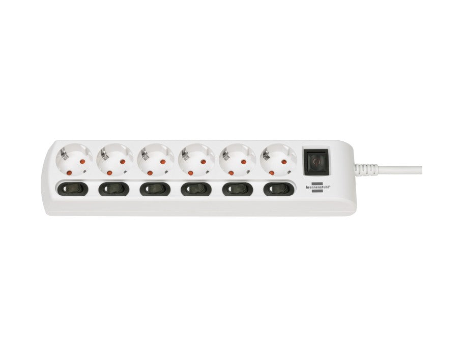 brennenstuhl individueel schakelbare contactdoosstrook 6-voudig wit