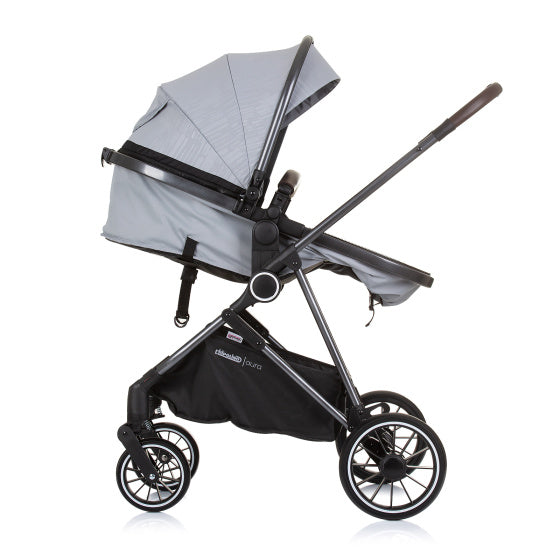Chipolino aura opvouwbare 3-in-1 kinderwagen met luiertas ash grijs zwart