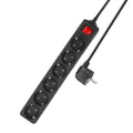 Act connectivity stekkerdoos met lichtgevende schakelaar, 6 sockets, 3 m, zwart stekkerdoos (zwart)