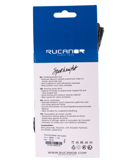Rucanor Hardloopsokken kort 2-pack wit grijs maat 43-46
