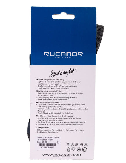 Rucanor Hardloopsokken lang 2-pack zwart maat 35-38
