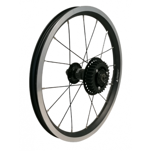 Balans bike achterwiel 14 inch ( 254 ) alu uitval tbv riem aandrijving