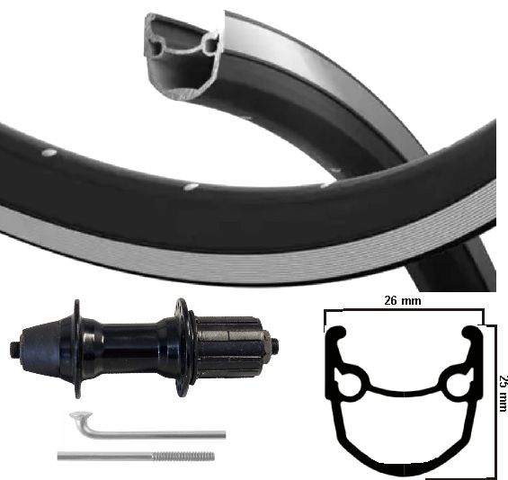 Kgs Achterwiel 28 inch (622) stratos zw/zilver cassette 8-9 zw uitval