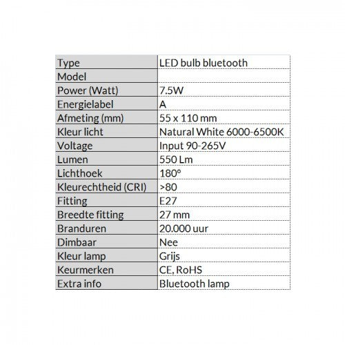 LAMP LED E27 BLUETOOTH WARM WIT