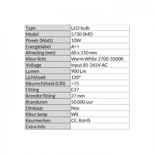 LAMP LED E27 10W WARM WIT