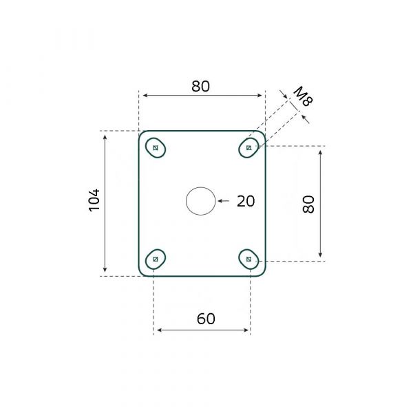 Tarsus zwenkwiel + rem 100 mm. wit